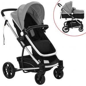 Image de VidaXL Poussette/Landau Bébé 2-en-1 Aluminium Gris et Noir