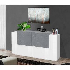 Alter Buffet moderne avec 4 portes, Made in Italy, Buffet de cuisine, Buffet design de salon, 160x45h86 cm, Couleur blanc bril