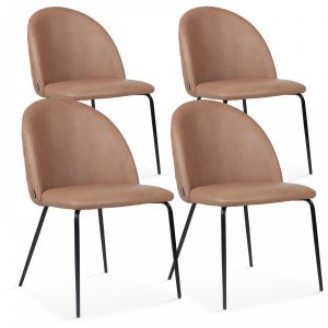 Oviala Lot de 4 chaises en cuir synthétique marron café