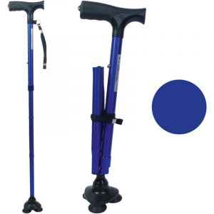 Identités Canne Stabilicane Bleue, Stabilité Exceptionnelle, Embout 360°, Poignée Confort, Aluminium Résistant, Réglable en Hauteur, Pliante, Couleur Bleu