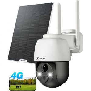 COCOCAM 4G LTE Wireless Outdoor Surveillance Camera 2K Solar PTZ 4G with SIM Card PIR Human Detection AI Recognition 10000mAh