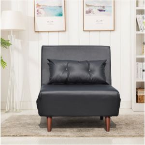 Fauteuil convertible lit une place tissu en cuir PU Noir facile &agrave; nettoyer dimension: 80x90x84 cm-dimension lit: 80x190x28 cm