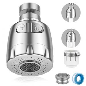 Vinabo A&eacute;rateur de Robinet,Mousseur Robinet,360&deg; Pivotant Robinet, Gorgeurs A&eacute;rateur Robinet, &agrave; &eacute;conomie d'eau Robinet Filtre R&eacute;gulateur Spray T&ecirc;te Buse pour Cuisine Salle de Bains, 2 Modes, Argent&eacute;