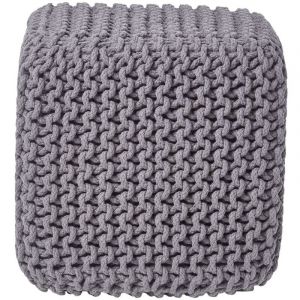 Homescapes Pouf Repose-pieds en tricot - Cube Gris fonc&eacute;