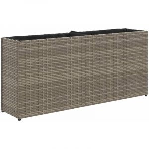 Jardini&egrave;re bac lit sur&eacute;lev&eacute; plantes fleurs terrasse jardin avec 2 pots 90 x 20 x 40 cm r&eacute;sine tress&eacute;e gris