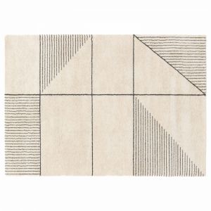 Oviala Tapis rectangulaire motif linéaire à poils courts blanc 160 x 230 cm