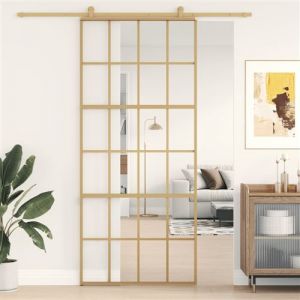 VidaXL Schuifdeur 90x205 cm helder ESG-glas en aluminium goudkleurig155173