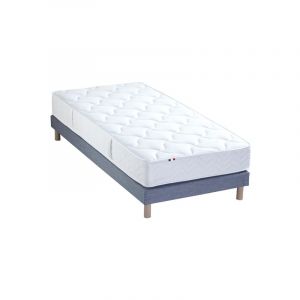 Ensemble Matelas Ressorts 5 Zones ETOILE + Sommier Made in France Dimensions 90 x 190 cm, Sommier Bleu denim
