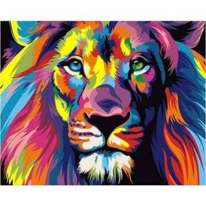 Figured’Art Diamond Painting Broderie Diamant 40x50cm Avec Cadre Toile Tendue Strass Perles Carrés - Lion Pop Art - Kit Complet Animaux 5D DIY Activité Manuelle Loisirs Créatifs Adultes
