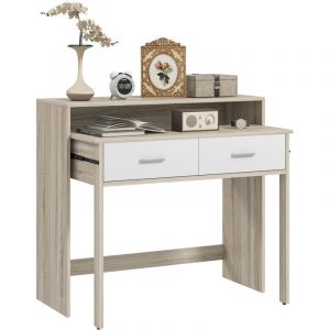 MH Console sécrétaire 2 en 1 - plateau coulissant, 2 tiroirs - blanc naturel