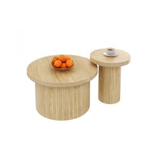 Table Basse Ronde 2 Pi&egrave;ces - Bois Naturel - 66x40cm - 40x46cm
