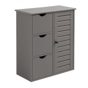 Relaxdays Armoire de salle de bain, H x L x P : 80 x 60 x 30 cm, 3 tiroirs, meuble d'appoint pour salle de bain, gris