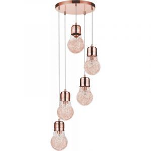 Image de Lampe Suspension 5 Têtes "Bulb" 35cm Cuivre Prix