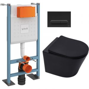 vitra Pack WC Bâti autoportant V-Fix Core + WC SAT Infinitio sans bride + Abattant SoftClose + Plaque noire mat (VFTFBLINFI6)
