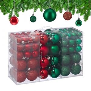 Relaxdays 100 Boules de No&euml;l, Mates, Brillantes & paillet&eacute;es, pour d&eacute;corer Le Sapin comme il se Doit, Vertes & Rouges