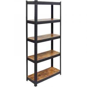 Relaxdays &Eacute;tag&egrave;re charge lourde, 500 kg, H x L x P : 180 x 90 x 40 cm, 5 niveaux, aspect bois, acier/MDF, noir/marron