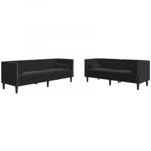 VidaXL Ensemble de canapé Chesterfield et traversins 2pcs noir velours, canapé, siège de canapé, canapé relax, canapé confort, fauteuil tv
