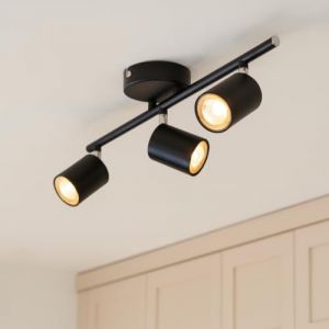 CGC Lighting Plafonnier LED spot mural 3 têtes pivotantes et orientables GU10 pour salon chambre cuisine couloir noir