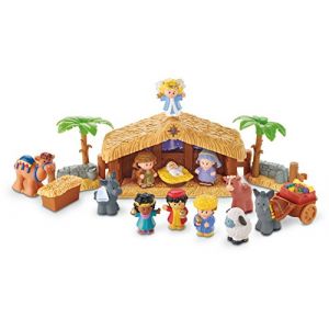 Fisher-Price J2404 - Little People Coffret Crèche de Noël avec 12 figurines et 5 accessoires, Sons et Lumières, Jouet pour Bébé et Enfant dès 12 mois