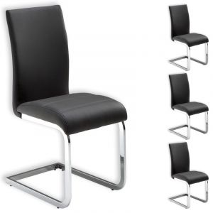 Idimex Lot de 4 chaises de salle à manger LETICIA piètement chromé et revêtement synthétique gris