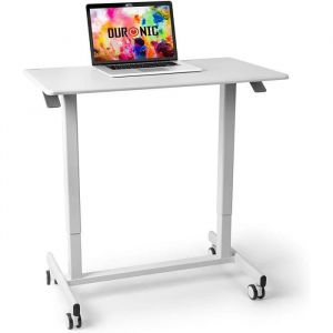 Duronic TM03T Table de travail mobile assis-debout | Support à roulettes | Blanche | Grande surface 88 x 50 cm pour PC ou vidéo proj