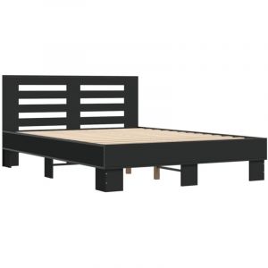 VidaXL Cadre de lit noir 140x190 cm bois d'ingénierie et métal, lit, meuble de chambre à coucher, sommier, lit double, lit d’invité