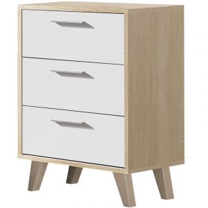 Pegane Table de chevet de 3 tiroirs avec pieds coloris Chêne Cambrian / Blanc - longueur 43 x profondeur 35 x hauteur 63 cm
