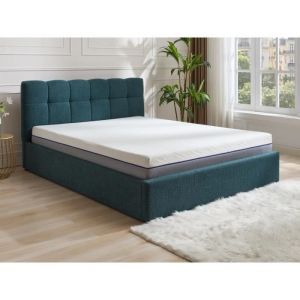 Vente-unique - Lit coffre 140 x 190 cm - Tissu bouclette - Bleu canard - maziri