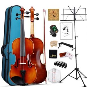Violon Aileen 4/4 en Bois Massif - Kit Professionnel pour D&eacute;butants avec 12 Accessoires