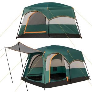 Costway Tente De Camping Portable 6 Personnes 323x211x189 Cm-Pare Soleil-Double Toit-Bâche En Pe Imperméable-Fenêtres En Maille