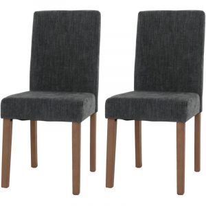 D&eacute;coshop26 Lot de 2 chaises de salle &agrave; manger dossier haut en tissu chenille gris fonc&eacute; et pieds en bois clairs 040007323