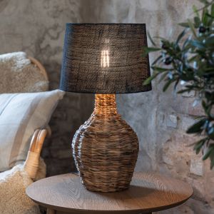 Markslojd Lampe de table Paglia, naturel/noir, rotin/jute, hauteur 58 cm