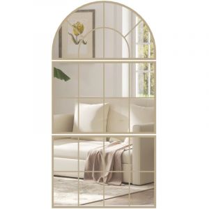Homcom Miroir mural arqu&eacute; - en forme de fen&ecirc;tre - ensemble 3 pi&egrave;ces - cadre en m&eacute;tal - pour salon, couloir - 76 x 150 cm - dor&eacute;