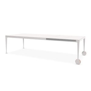 Magis Table Extensible Avec Roues Big Will (Blanc Opaque - Pieds En Aluminium Mat Et Plateau En Cristal Trempé Gravé)