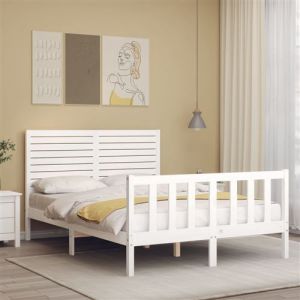VidaXL Cadre de lit avec tête de lit blanc 140x190 cm bois massif