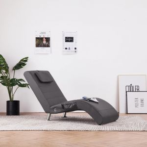 VidaXL Chaise longue de massage avec oreiller Gris Similicuir