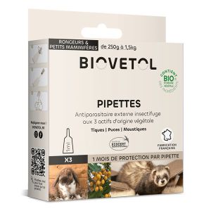 Biovetol 3 Pipettes antiparasitaires pour rongeurs 1ml