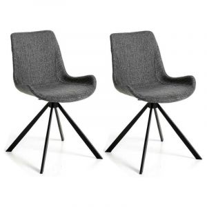 Chaise pivotante en tissu gris foncé et pieds en acier noir