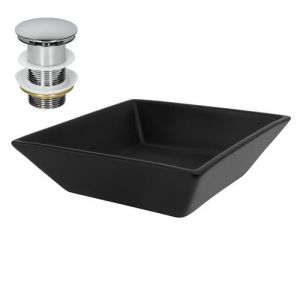 ML-Design Lavabo en Céramique, Noir, 41x41x12 cm, Forme Anguleux, avec Garniture de