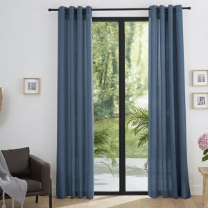 Univers d&eacute;cor Coton Pur - Paire de Rideaux &agrave; oeillets Effet Lin Moonlight bleuet