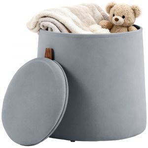 Homcom Pouf coffre rangement - couvercle r&eacute;versible - en tissu velours givr&eacute; - charge 150 Kg - &Oslash; 44 x 47,5 cm - gris