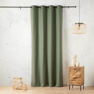 LINDER Rideau Toile Effet Lin tiss&eacute; - Tiss&eacute; et Teint en France - Coloris Vert Bouteille - Dimensions 135x260cm - 60% Polyester 40% Coton - Collection Toile Aspect Lin