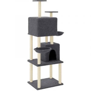 VidaXL Arbre à Chat avec Griffoirs en Sisal, Tour à Chat avec Plate-forme et Panier, Centre d'Activités pour Chaton, Arbre à Grimper Maison Intérieur, Gris Foncé 180 cm