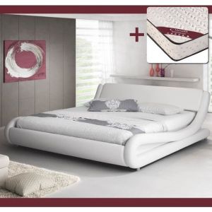 Design Ameublement - Lit Double avec Matelas Texas Lit adulte Couleur Blanc Matériaux bois et simili cuir Modèle Alessia 180x200cm - Blanc