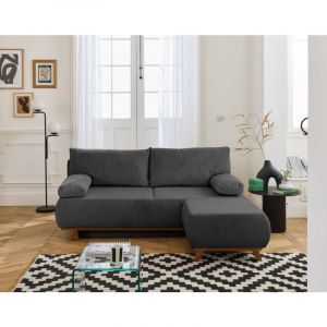 Cristal - canapé 3 places - convertible avec coffre et pouf - en velours côtelé - Gris foncé