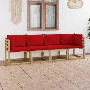 VidaXL Canapé de jardin 4 places avec coussins rouge