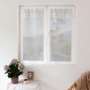 Image de Homemaison Paire de vitrages avec top &agrave; volant brod&eacute; etamine blanc 60 x 90 cm