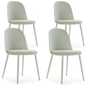 Lot de 4 chaises Kana vert, pieds en métal et assise rembourrée