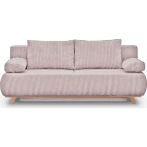 Canapé convertible 3 places avec coffre de rangement en velours côtelé rose pâle - Laria New - Pink