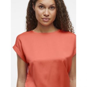 Vila Viellette S/S Satin Top-Noos T-Shirt, Rose Corail, 44 Femmes